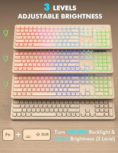 Wireless Keyboard and Mouse Combo, RGB Backlit, Trueque KM42Pro | RGB Rainbow Backlit, Rechargeable Keyboard Mouse, Sleep Mode, 2.4GHz Wireless, Silent Soft Typing, USB-C Adapter - color: Sand Gold