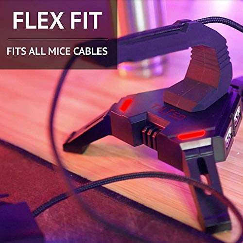 Tilted Nation Gaming Mouse Bungee Cord Holder with 4 Port USB Hub For PC & XBOX Wired Mice - Pro Esports Drag-Free Cable Management - Red LED