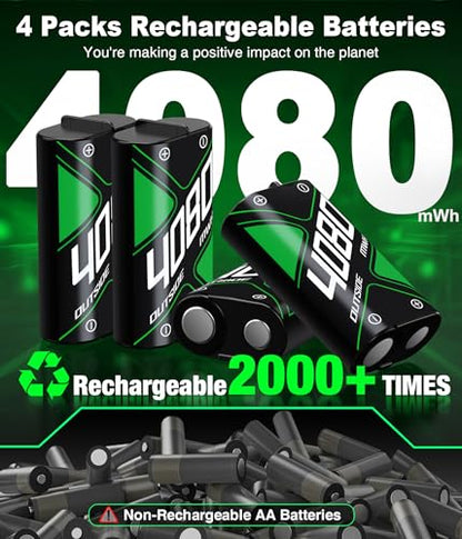 Upgraded Fast Charging Rechargeable Battery Packs with Light Control, 4 x 4080mWh Replacement Batteries with Charger Dock for Xbox Series X|S, One S/X/Elite Controllers, Cases and Storage,M Sets - size: M-Essential (4080mWh)