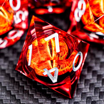 ARUOHHA DND Resin Dice Gazes Eye Dice Silver Red Liquid Core Flaming RPG Sharp Edged Dice Set with Gift Box, Polyhedral D and D Dice Set Compatible with Dungeons Dragons Role Playing Game D20 D6 - color: Sl01-red Silver