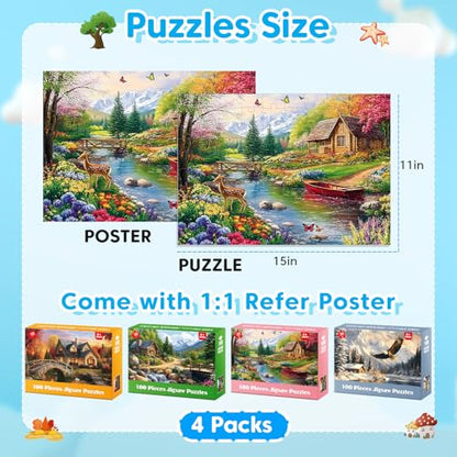 4-Pack 100 Piece Puzzles for Seniors Country Life Large Piece Puzzles for Seniors Puzzle Dementia Alzheimer's Products Activities for Elderly Adults Kids Puzzle for Kids Ages 6-8 8-10 - style: Country Life