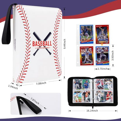Baseball Card Binder, 440-Pocket Trading Card Holder with Sleeves | Store 440 Baseball Cards, 55 Double-Sided Sleeves, Zippered Protection, Fits Topps Cards, Gift for Collectors - size: 440 Pockets