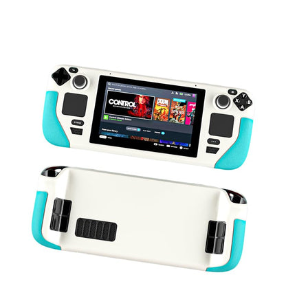 Steam Deck Protective Case - Lightweight Shockproof Silicone Cover with Anti-Slip Grip | Full Body Protection for Valve Gaming Console | Travel-Friendly Case & Accessories (White + Blue) - color: White + Blue
