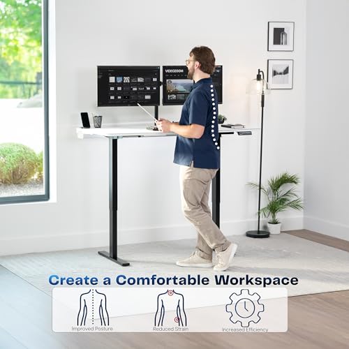 VIVO White 60 x 30 in Standing Desk, DESK-KIT-1B6-P3W | Electric, Holds 220 lbs, Sit Stand, Height Adjustable, Cable Tray, Full-Size Mouse Pad, Office Furniture, Black Frame - color: White Top / Black Frame, size: 60 x 30