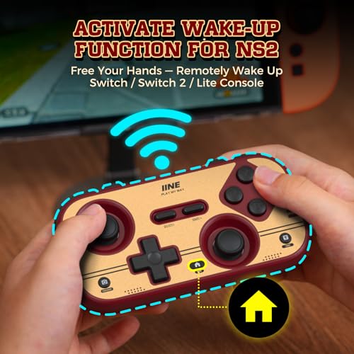 IINE Retro Pocket Game Controller, Wireless Gamepad for Switch/Steam Deck/PC/iOS/Android | Mini Portable Controller with Hall Joystick, 1000Hz Response Rate, Customizable Buttons, 600mAh Battery - color: retro red