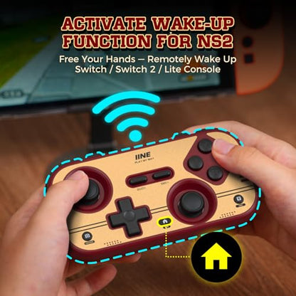 IINE Retro Pocket Game Controller, Wireless Gamepad for Switch/Steam Deck/PC/iOS/Android | Mini Portable Controller with Hall Joystick, 1000Hz Response Rate, Customizable Buttons, 600mAh Battery - color: retro red