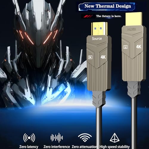 Soonsoonic Fiber Optic HDMI Cable 100ft,18Gbps 4K@60Hz(4:4:4) Unidirectional Active 2.0 Cord,Support HDR10 ARC HDCP 2.2 3D CEC Atmos DTS:X, Ultra high Speed Flexible and Slim（30m） - size: Fiber 100FT