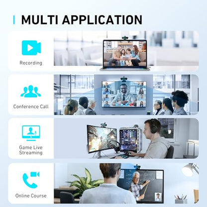1080P Webcam with Microphone, Full HD Web Camera with RGB Light for Pc, Light Correction and Noise Cancellation Streaming Webcam, USB Computer Camera with Privacy Cover ,Plug and Play PC Web Cam