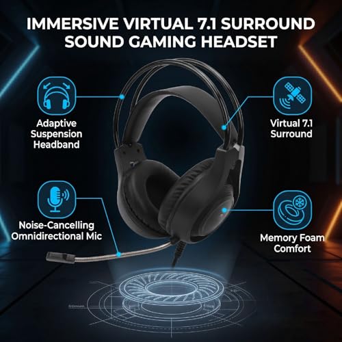 EBTOOLS Wired Gaming Headset 50mm Driver 7.1 Surround Sound, Over Ear Headphones with Noise Cancelling Microphone Memory Foam Ear Cushions for PC Switch