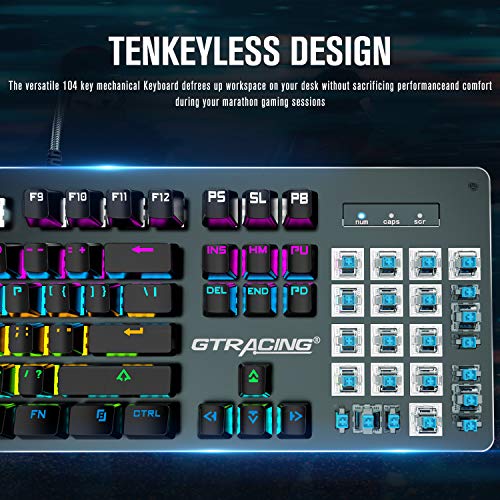 GTRACING Mechanical Keyboard, Wired Gaming Keyboard, Switch 104 Keys Rainbow Backlit Keyboard and 20 LED Lighting Effect for PC Computer Gamers (Gray)