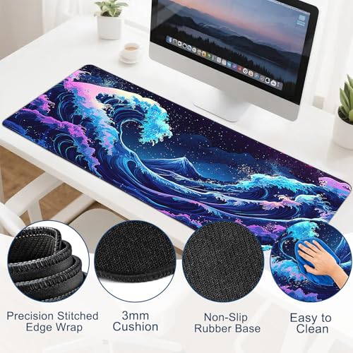 Gaming Mouse Pad, Desk Mat for Keyboard and Mouse, Large Mouse Pad for Desk, Computer Mousepad - color: Japanese Waves 2