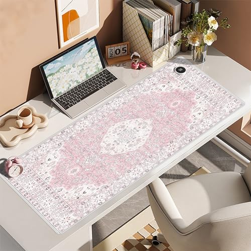 Baziabbo Pink Desk Mat,XXL Extended Large Mouse Pad,Durable Gaming Mousepad with Stitched Edge,Non-Slip Rubber Base Keyboard Desk Pads for Work Home Game - color: B-Pink