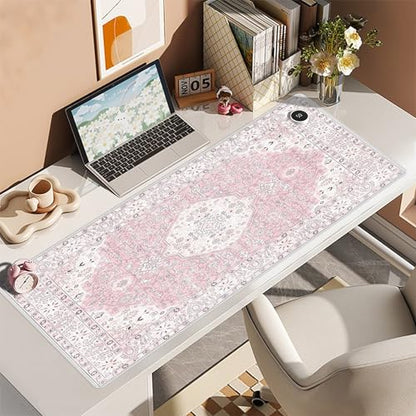 Baziabbo Pink Desk Mat,XXL Extended Large Mouse Pad,Durable Gaming Mousepad with Stitched Edge,Non-Slip Rubber Base Keyboard Desk Pads for Work Home Game - color: B-Pink