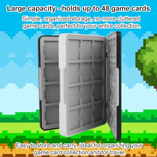 48-Slot Game Card Case Compatible with Switch NEW 3DS XL/NEW 3DS / DSi XL/DSi LL/DS Lite, Hard Shell with Silicone Lining & Magnetic Closure Game Cartridge Holder Storage Organizer Accessories