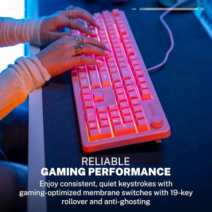 JLab Nightfall Gaming Keyboard, Wired, RGB, 104 Keys, Pink - color: Pink