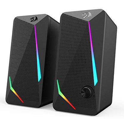Redragon GS510 RGB Desktop Speakers, 2.0 Channel PC Computer Speaker with 4 Colorful LED Backlight Modes, Enhanced Bass and Easy-Access Volume Control, USB Powered w/ 3.5mm Cable - color: Black