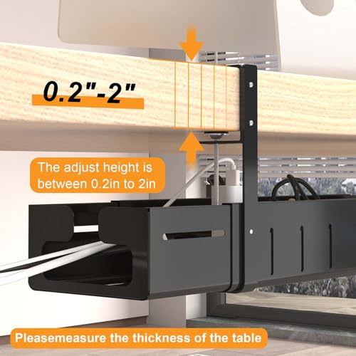Under Desk Cable Management Tray Black | Expandable 25.27"-38.66", Sturdy Steel Desk Cord Hider Raceway for Office/Home