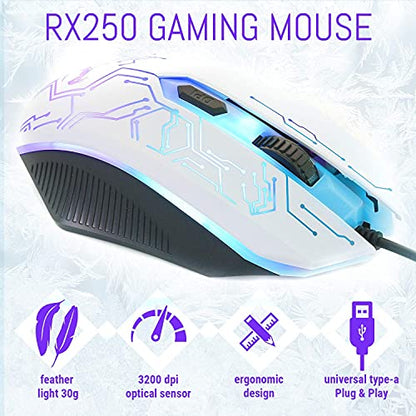 Gaming Keyboard and Mouse and Gaming Headset & Mouse Pad, Wired LED RGB Backlight Bundle for PC Gamers Users - 4 in 1 White Edition Hornet RX-250 - color: White