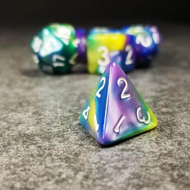 Sage’s Portal Stones DND Dice Set Acrylic Opaque 7-PC Polyhedral DND Dice Set for Dungeons and Dragons D&D Sage’s Cantrips RPG Tabletop TTRPG (Purple/Blue/Green/Yellow) - color: Purple/Blue/Green