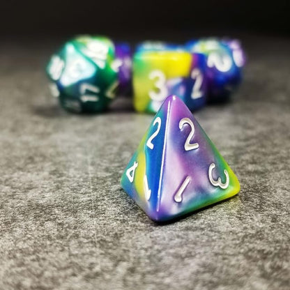 Sage’s Portal Stones DND Dice Set Acrylic Opaque 7-PC Polyhedral DND Dice Set for Dungeons and Dragons D&D Sage’s Cantrips RPG Tabletop TTRPG (Purple/Blue/Green/Yellow) - color: Purple/Blue/Green