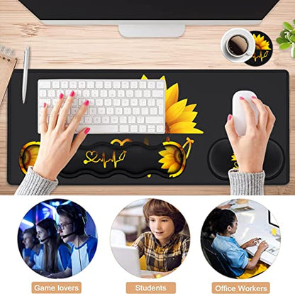 Ergonomic Mouse Pad Set, Desk Mat(31.5×11.8 in) + Keyboard Wrist Rest Support + Mouse Wrist Rest + Coasters for Office,Home,Computer,Laptop -Sunflower Nurse Pattern Black Gaming Large Mousepads - color: JV-mouse pad-8-10