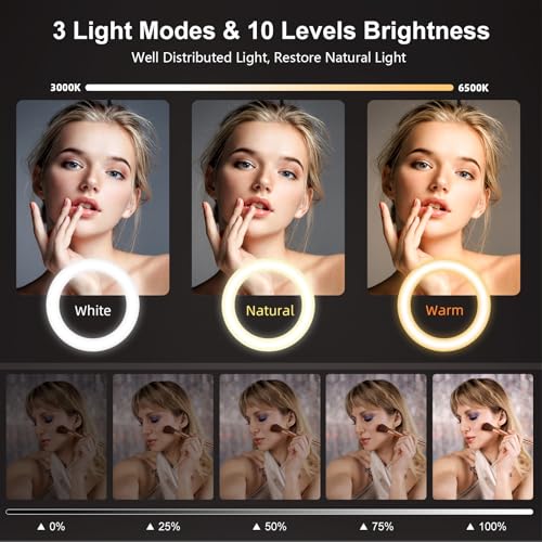 10'' Desk Ring Light with Stand – Zoom Lighting with Phone Holder for Computer・Video Calls・Conference – CRI95 LED Adjustable Circle Light, 10'' Large Lamp Head, Content Creator Friendly - color: Black