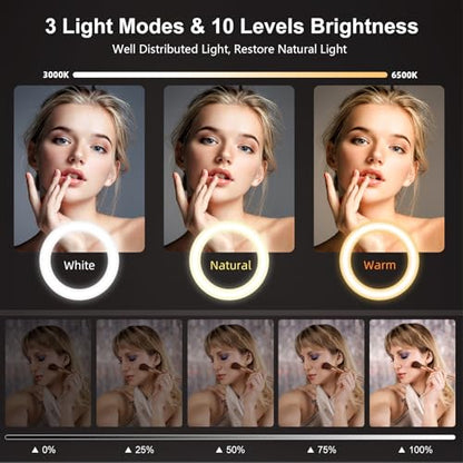 10'' Desk Ring Light with Stand – Zoom Lighting with Phone Holder for Computer・Video Calls・Conference – CRI95 LED Adjustable Circle Light, 10'' Large Lamp Head, Content Creator Friendly - color: Black