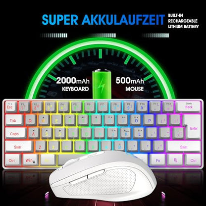 Snpurdiri 2.4G Wireless Gaming Keyboard and Mouse Combo, Include Mini 60% Mechanical Feel RGB Backlit Keyboard, Ergonomic Vertical Feel Small Wireless Mouse(White and Grey) - color: White Grey Combo