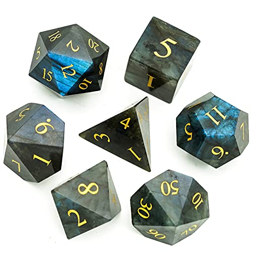 UDIXI Gemstone DND Dice Set Labradorite Stone D&D Dice for Tabletop Games | Natural Stone, Premium Gift Box, DM Gift, for Dungeons and Dragons Role Playing Games - color: Labradorite