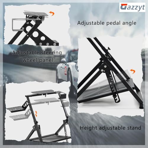 Gazzyt Foldable Racing Wheel Stand Adjustable Racing Cockpit for Logitech | R5 R9 G29, for Thrustmaster T248 T500, for Fanatec Sturdy Gaming Stand,Space-Saving Design Wheel and Pedals Not Included