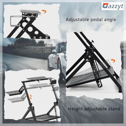 Gazzyt Foldable Racing Wheel Stand Adjustable Racing Cockpit for Logitech | R5 R9 G29, for Thrustmaster T248 T500, for Fanatec Sturdy Gaming Stand,Space-Saving Design Wheel and Pedals Not Included