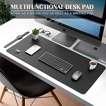K KNODEL Large Office Leather Desk Mat, Mouse and Keyboard Pad, Computer and Laptop Mat, Desktop Protector and Cover, Writing Pad and Blotter (31.5"x15.7", Black) - color: Black, size: 31.5" x 15.7"