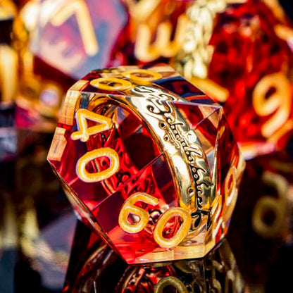 Magic Golden Ring DND Dice Set Sharp Edge Red Resin Dice with Box, for use with Dungeons Dragon RPG D&D Tabletop Games Lord D and D Polyhedral Dice Set - color: Ring - Red-1