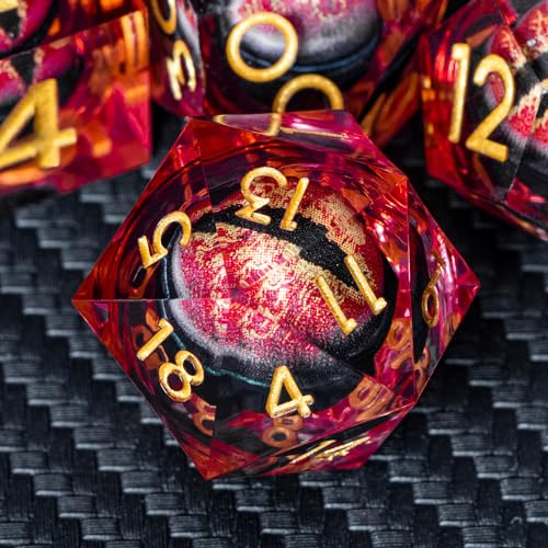 ARUOHHA DND Resin Dice Dragon Eye Dice Liquid Core Red Sharp Edged Dice Set with Gift Box, Polyhedral D and D Dice Set Role Playing Game D20 D12 D10 D8 D6 D4 - color: Ly03-red