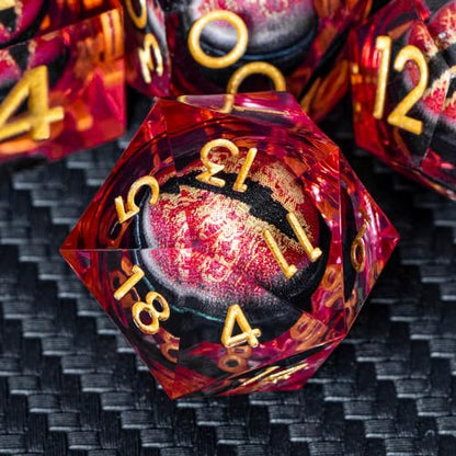 ARUOHHA DND Resin Dice Dragon Eye Dice Liquid Core Red Sharp Edged Dice Set with Gift Box, Polyhedral D and D Dice Set Role Playing Game D20 D12 D10 D8 D6 D4 - color: Ly03-red