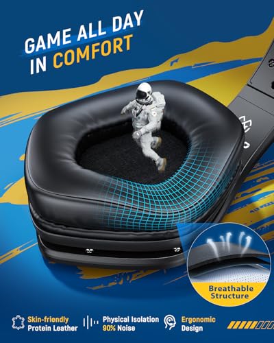 Tatybo Wireless Gaming Headset with Mic, 7.1 Sound 50mm Driver, Black | 3-mode 2.4G/BT 5.3/USB-C; 30H battery; low latency for PS5/PS4/PC/Switch/Laptop/Mobile - color: Black