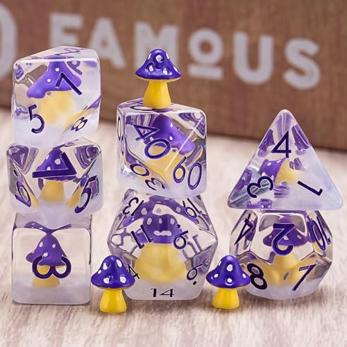 Polyhedral D&D Dice Mushroom Dice,Resin Mushroom DND Dice Set for Dungeons and Dragons MTG RPG Board Games - color: Mushrooms-purple