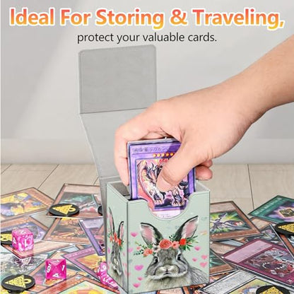 Card Deck Box, Card Storage Box Fits 100+ Single Sleeved Cards, Large Capacity PU Leather Card Storage Box with Strong Magnet for Magic Commander TCG CCG, Cute Gray Rabbit - color: Cute Gray Rabbit