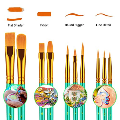 Paint Brushes Set, 30 Pcs Paint Brushes for Acrylic Painting, Oil Watercolor Acrylic Paint Brush, Artist Paintbrushes for Body Face Rock Canvas, Adult Drawing Arts Crafts Supplies, Green - color: Green,nickel