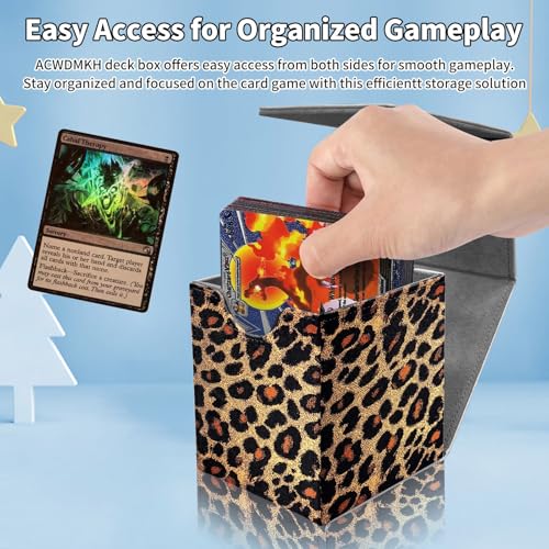 Card Deck Box for MTG Commander,Collectible Trading Storage Box Fits 120+ Single Sleeved Cards Magnetic Case PU Leather for Magic Commander TCG CCG MTG,Art Leopard Print - color: Art Leopard Print