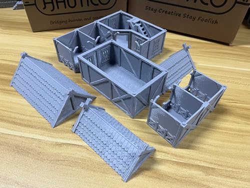 Viking Horse Stable and Medieval Building Bundle Terrain Set for 28mm Miniatures Wargame, Paintable, Gift for DND Hobby Enthusiasts