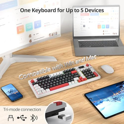 Fogruaden 96% Wireless Silent Quiet Gaming Keyboard with Number Pad & Knob, Mechanical Feel, Spill-Resistant, Multimedia Keys, Wired/BT/2.4G, USB Rechargeable Membrane Computer Keyboard for Win/Mac - color: Black