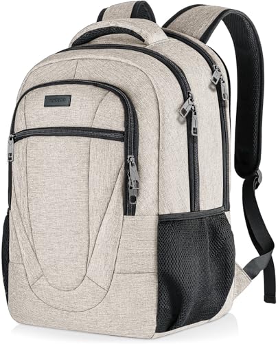 BIKROD Backpack for Women and Men, Extra Large School Backpacks for Teens, Water Resistant Back Pack with USB Charging Port Fits 17 Inch Laptop, Business Anti Theft Sturdy Computer Bag Gifts, Beige - color: Beige, size: 17.3 Inch