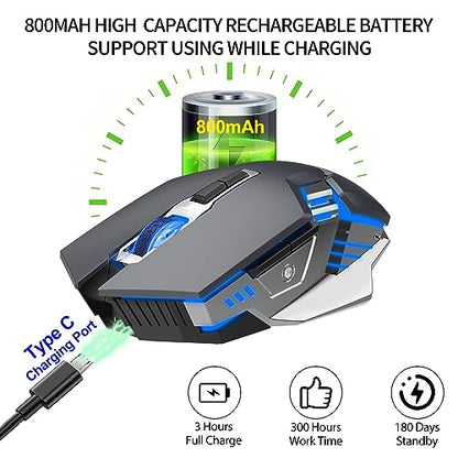 Bluetooth Gaming Mouse, RGB Rechargeable USB Wireless Mouse, Quiet Click, LED Backlit, Ergonomic, with Side Button, 6 Button, DPI Adjustable, Computer Mice for Laptop PC MacBook Chromebook - Grey - color: Grey