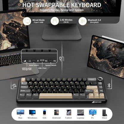 ATTACK SHARK X66 Wireless 60% RGB Mechanical Gaming Keyboard-Star Black | Volume Knob,Tri Mode-USB-C Wired/BT5.0/2.4Ghz,Gasket Mount,PBT Keycap,Hot Swappable Strawberry Switch,TKL,NKRO for PC Win Mac - color: Star Black