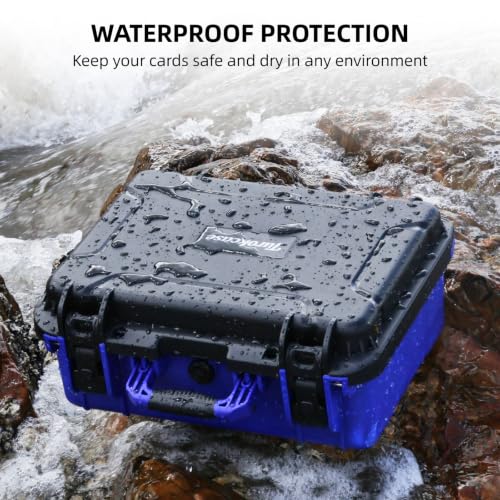 Sports Card Storage Box, Extra Large Graded Card Case, Waterproof Hard Case | Sports Card Case with 8 Adjustable Dividers; Fits All PSA, BGS, SGC, CGC and CSG Slabs, Top Loaders and Magnetic Card Holders - color: Extra-Large Capacity / Black＆Blue