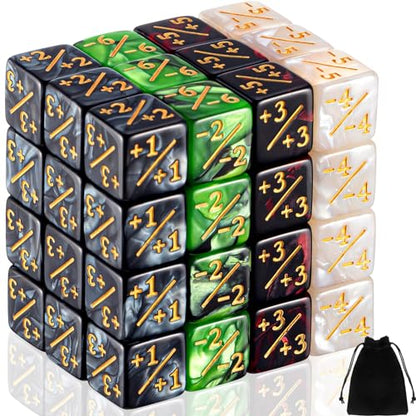 Sumind 48 Pcs Counter Dice -1/+1 Counters Ability Keyword Counters Buff Tokens 6 Sided Dice Gifts Compatible with CCG TCG Cards Gaming Accessory (Black Jade & Pearl) - style: Black Jade & Pearl