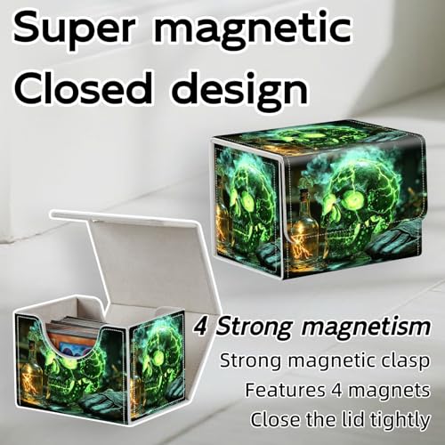Trading Card Storage Box, Holds 100+ for MTG Cards, PU Leather with Magnetic Closure, Magical Alchemy Skull with Potion Durable Deck Box for Magic the Gathering, Trading Card Games - color: Magical Alchemy Skull with Potion