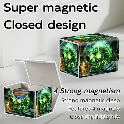 Trading Card Storage Box, Holds 100+ for MTG Cards, PU Leather with Magnetic Closure, Magical Alchemy Skull with Potion Durable Deck Box for Magic the Gathering, Trading Card Games - color: Magical Alchemy Skull with Potion