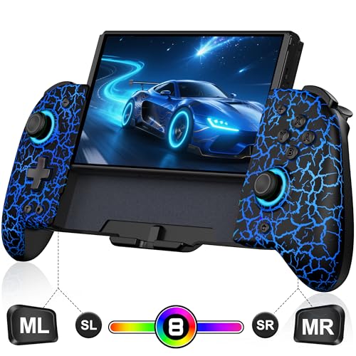 Spican Switch Controllers for Nintendo Switch/OLED, Hall Effect Wireless Pro Controller One-Piece Joypad, Full-Size Ergonomic Handheld Mode Gamepads with 17 RGB Light/Battery/Turbo/Macro/4 Game Slot - color: Black-Crack Pattern, size: 6.2"/7"